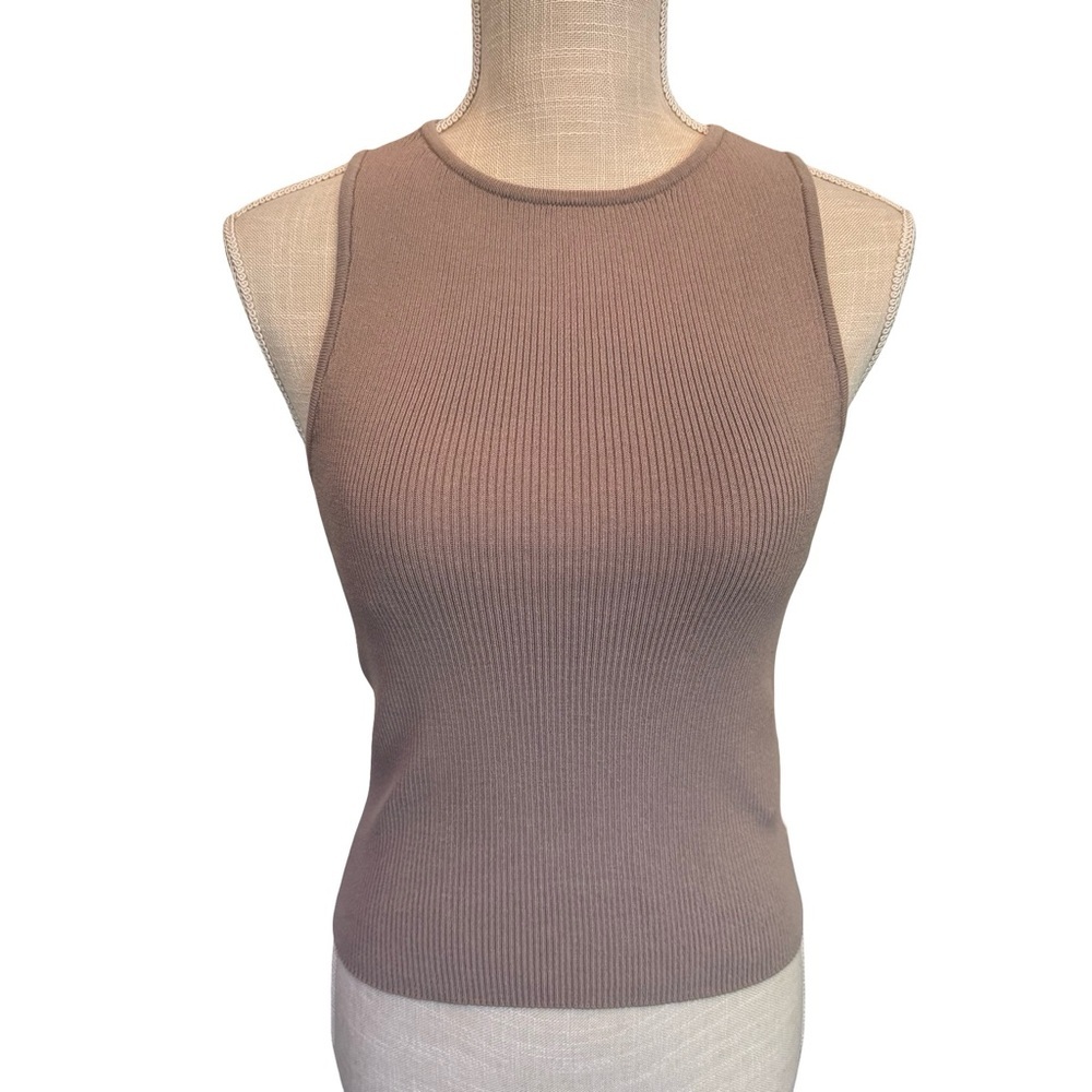 H&M Ribbed Tank Tops (2) - Brown & White with Back Cutout NWT - Picture 3 of 11